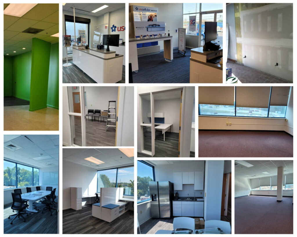 Collage of images showing work done for commercial businesses.